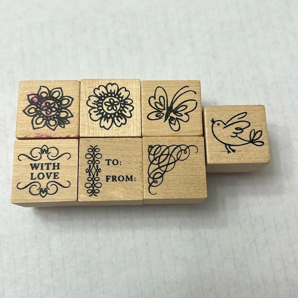 Rubber Ink Stamps 1” x 1” Flower Butterfly Bird Scroll Love To From Paper Craft